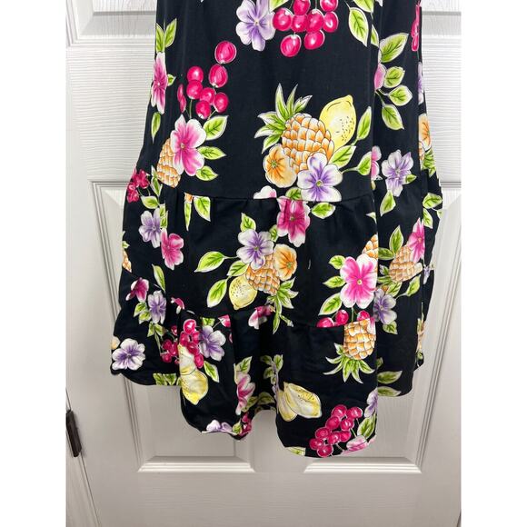 Karin Stevens Black Fruit Floral Hawaiian Sun Dress XS VTG 90s Summer Vacation - Picture 6 of 6